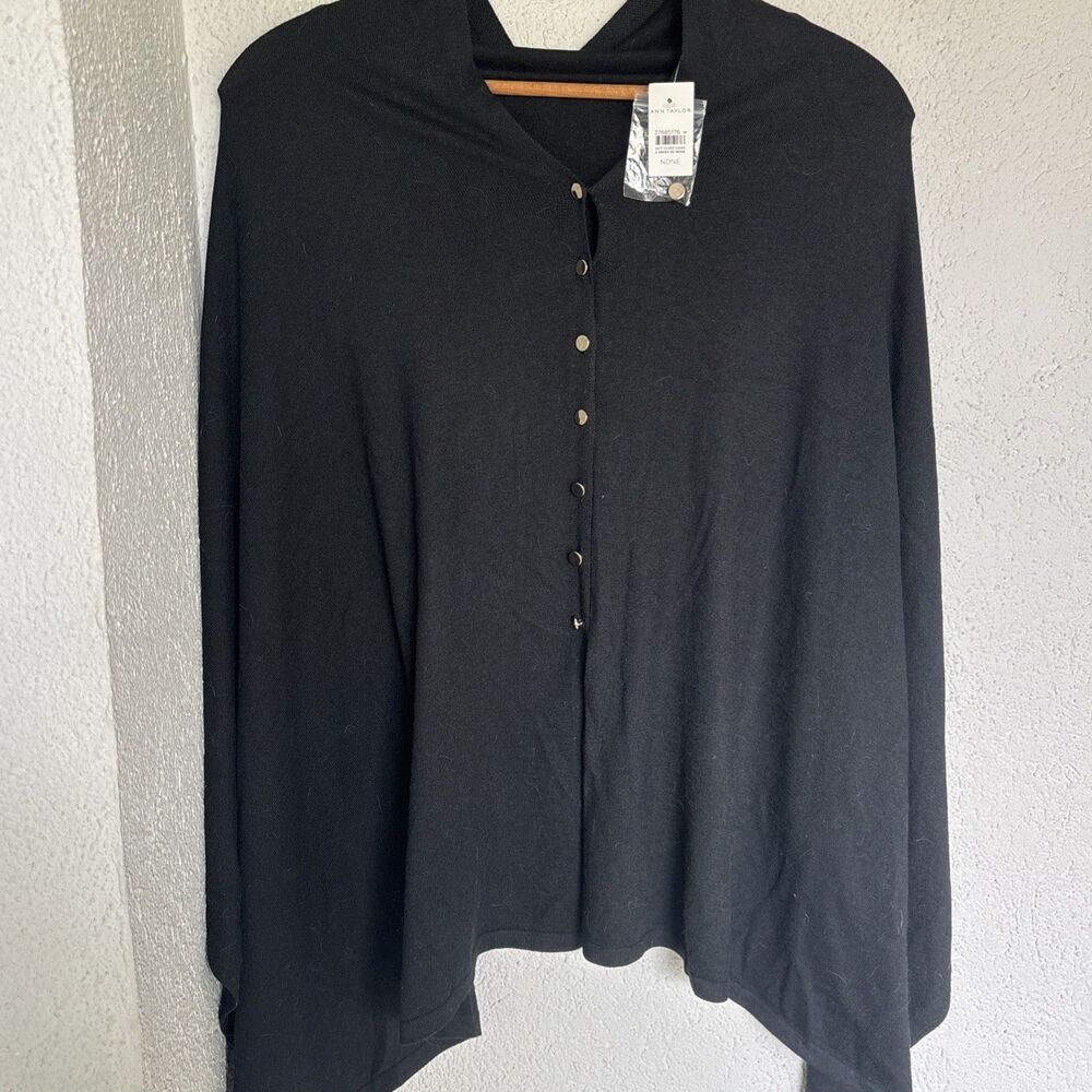 NWT Ann Taylor Wool Blend Black Gold Button Cape One Size